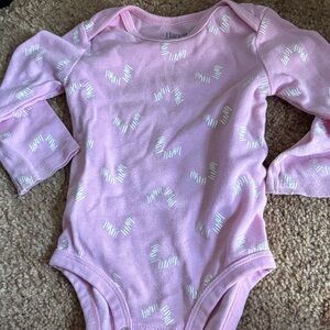 Hanes Pink Long-Sleeve Baby One-Piece with White Dash Pattern